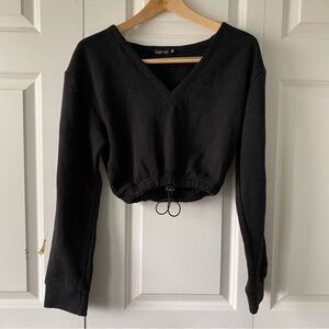 Black Boohoo Long Sleeve Crop Top